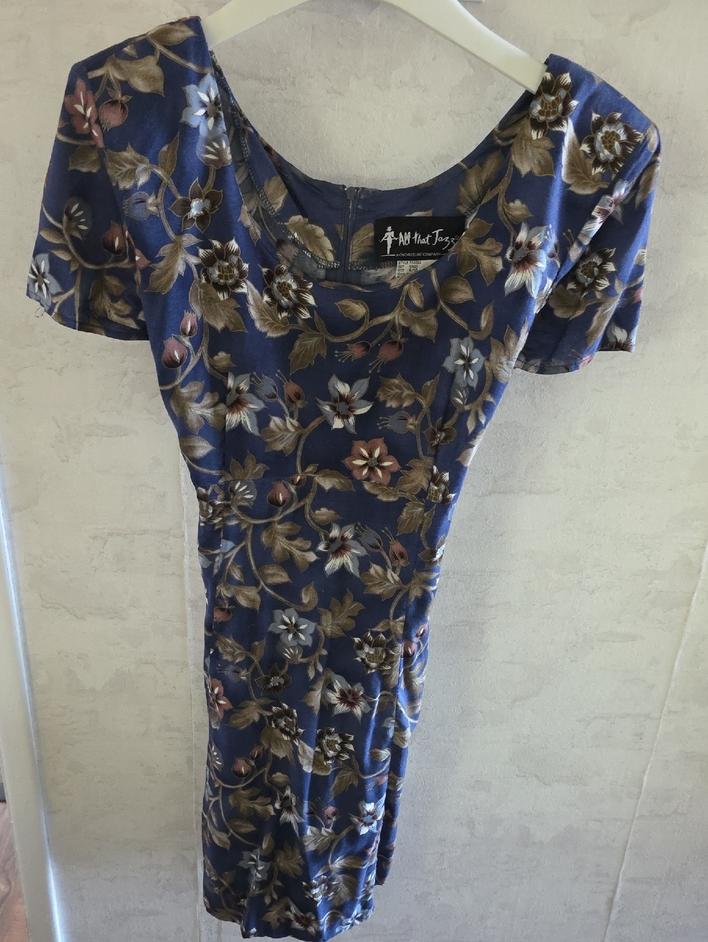 All That Jazz Navy Floral Scoop-Neck Midi Dress with Taupe Accents